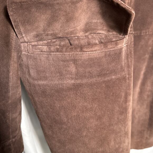 Women's Brown Suede Leather Coat Size 2X Button Front Mid Length Preston York - Picture 6 of 10